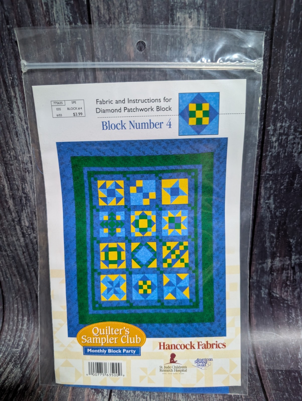 Friendship Star Quilt Block Pattern, Hancock Fabrics Club Block #4 Diamond Patch