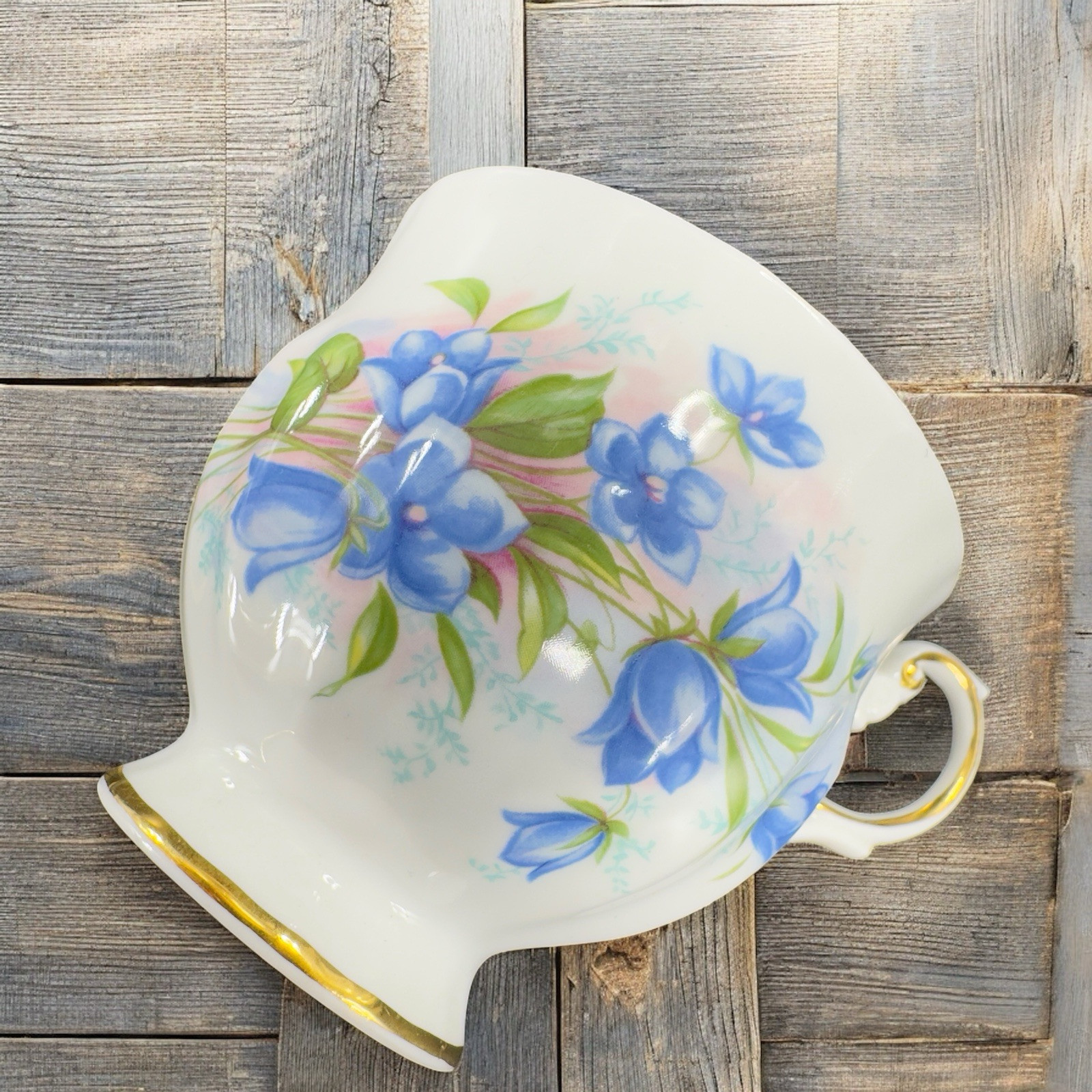 Queens Rosina China Co Blue Flowers Teacup Saucer Set Porcelain Vintage England