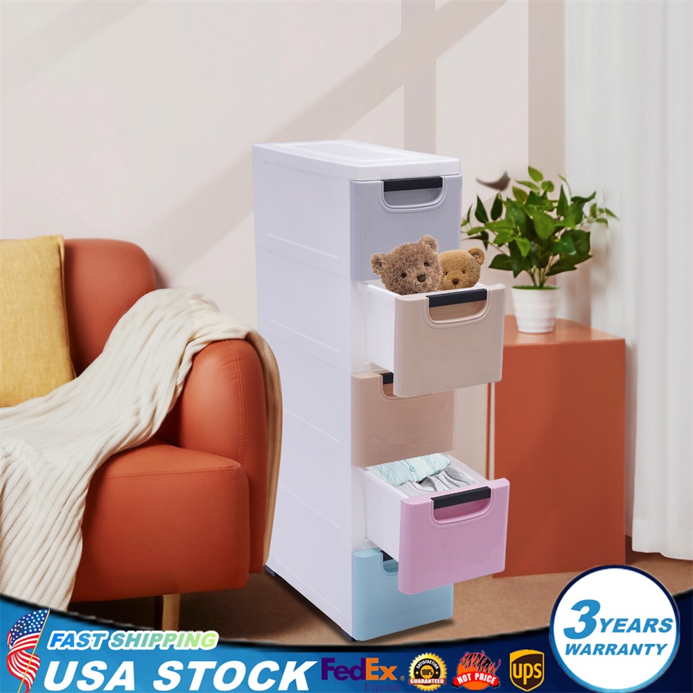 Stackable Clothes Storage Box Heavy Duty Plastic Storage Cabinet w/5 Drawers