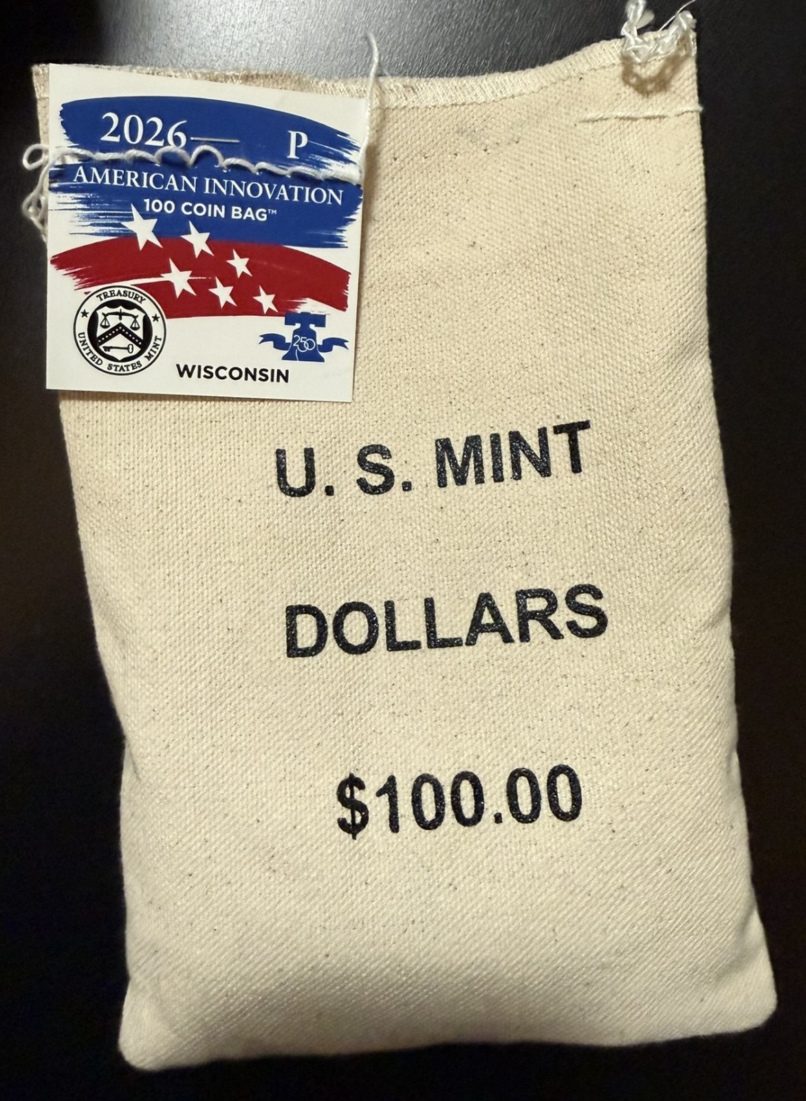 2026 P Wisconsin American Innovation 100 COIN BAG - Very Low Mintage NIFC Coins