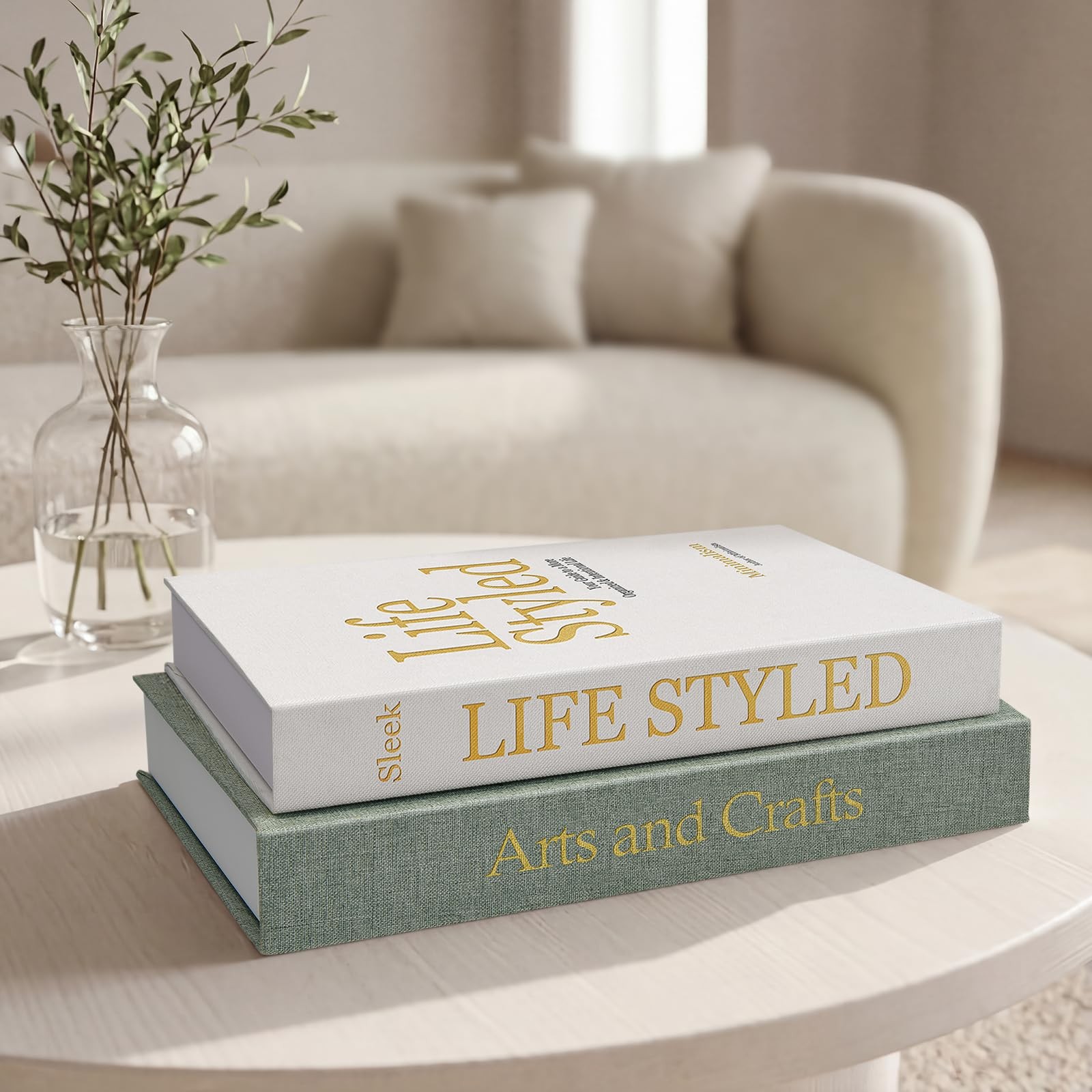 Realistic Decorative Book Boxes with Hidden Storage, Set of 2 Linen Faux Book...