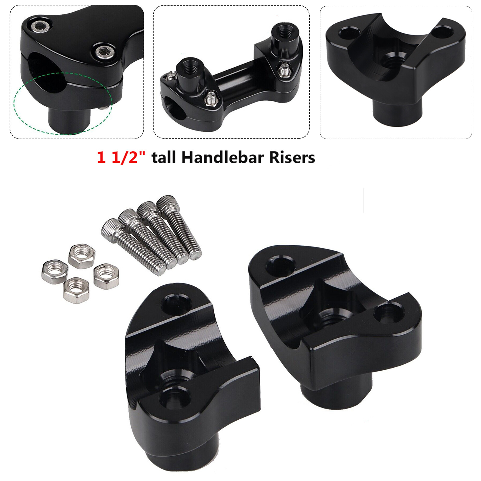 CNC 1 1/2" tall Handlebar Risers For Harley Dyna Sportster 883 1200 Wide Glide