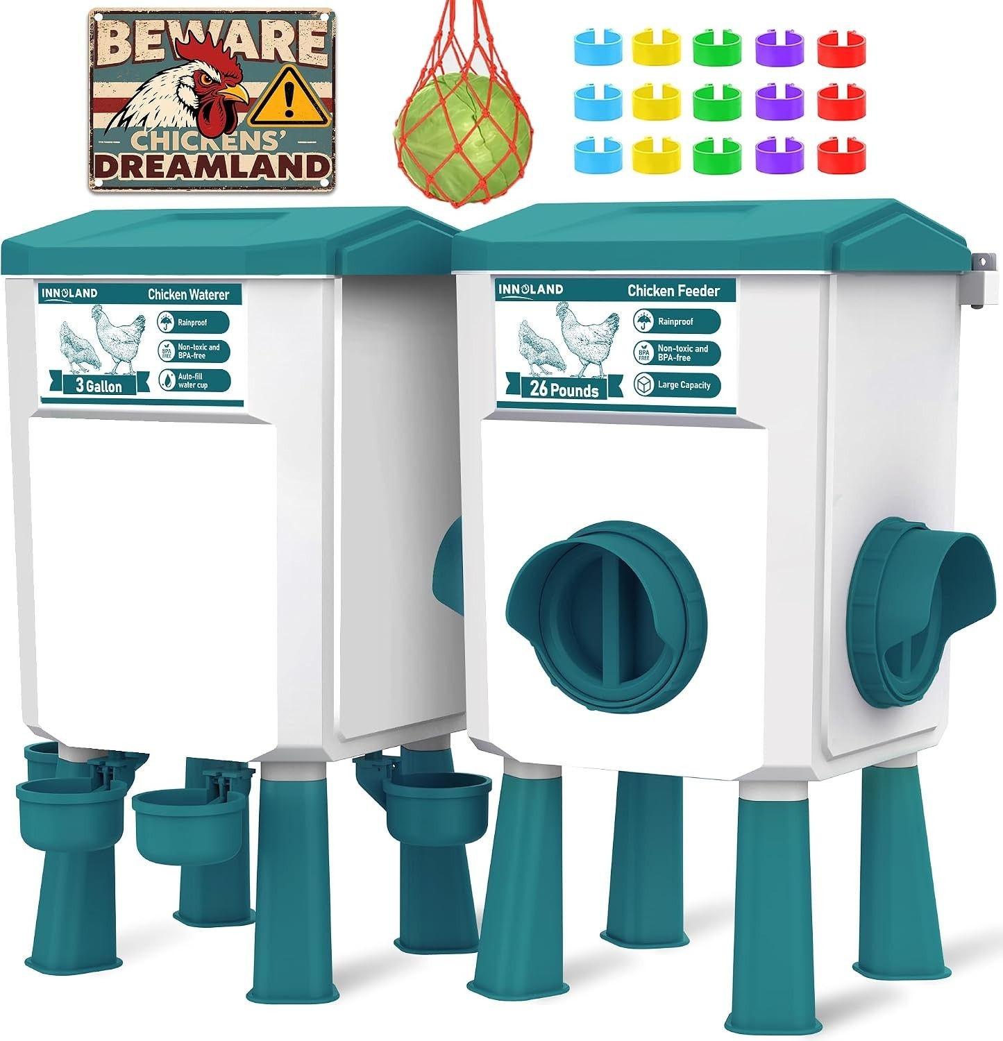 Automatic Chicken Feeder & Waterer Set – 2.8G & 26lbs Capacity, No Waste Design