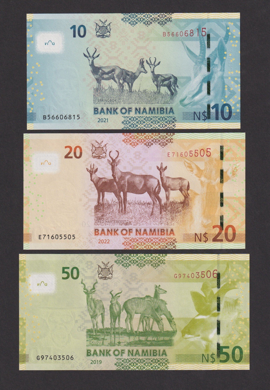 UNC Namibia 10 20 50 Dollars Banknote Mini Set 2019-2022