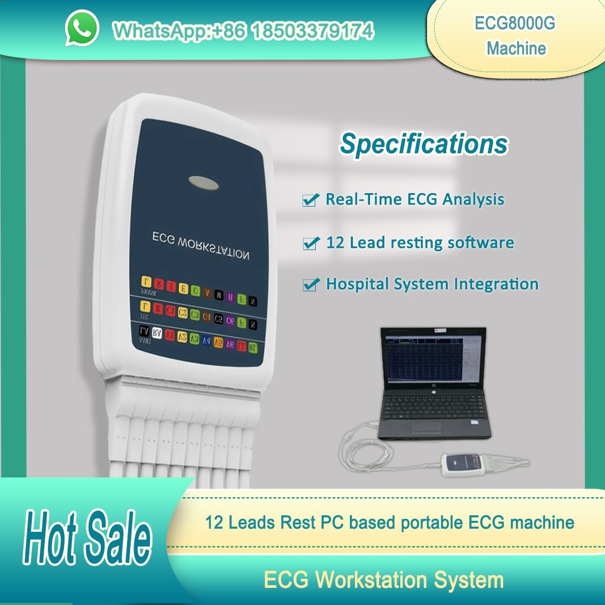 8000G Professional 12-Leads ECG System - Resting EKG w/PC Software