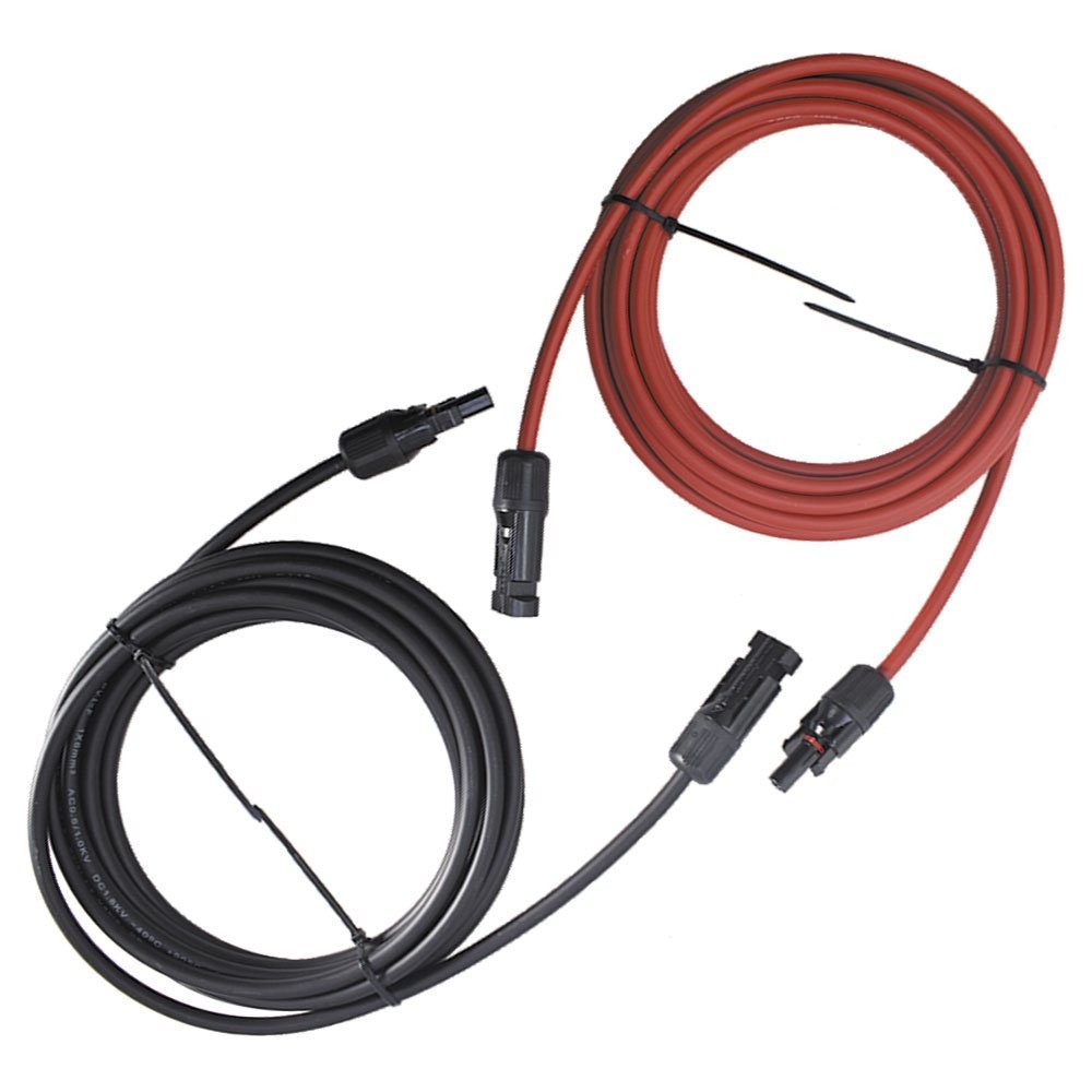 10 AWG 15 FT 1 Pair Solar Panel Extension Cable Wire Connector Black + Red