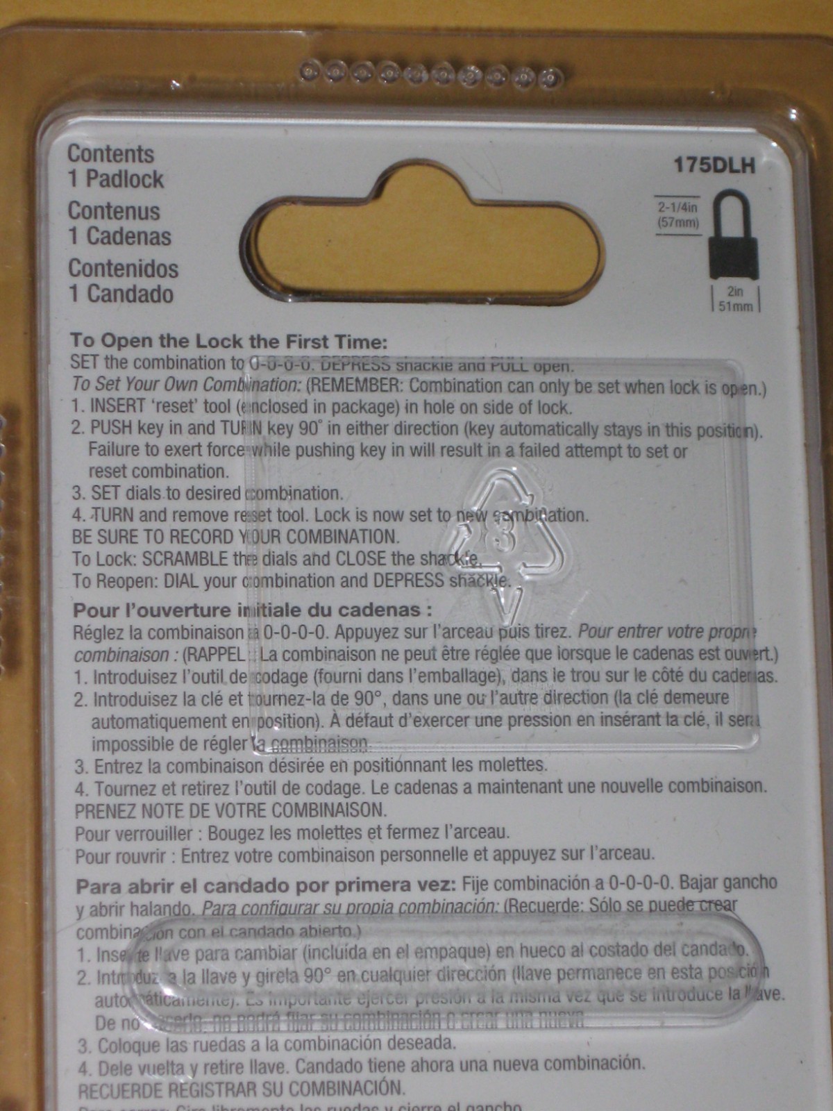 Master Lock 1750LH Set & Reset, 2 1/4" Weather Resistant NIP