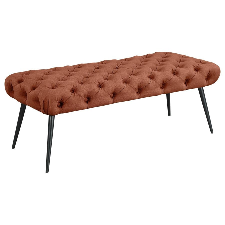 Upholstered Tufted Bench Metal Legs Rust