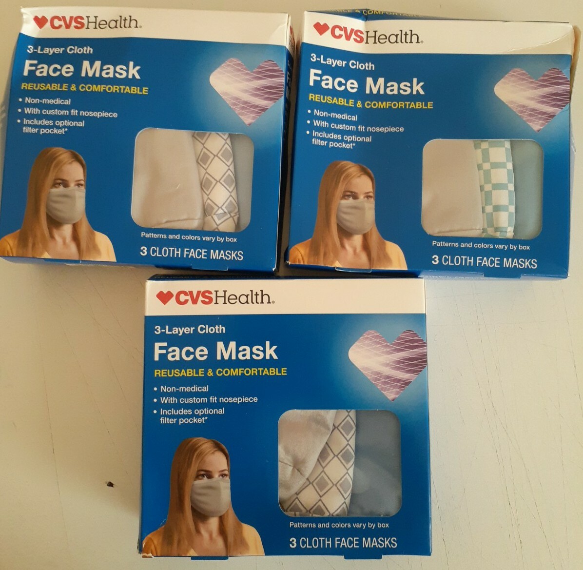 3-Pack (9 Total) Reusable Washable Three-Layer Face Cloth DAMAGED PACKS