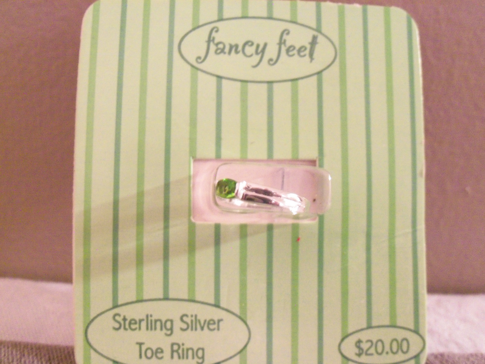 Fancy Feet Sterling Silver Toe Ring w/ Green Bling, *NEW* Stocking Stuffer!
