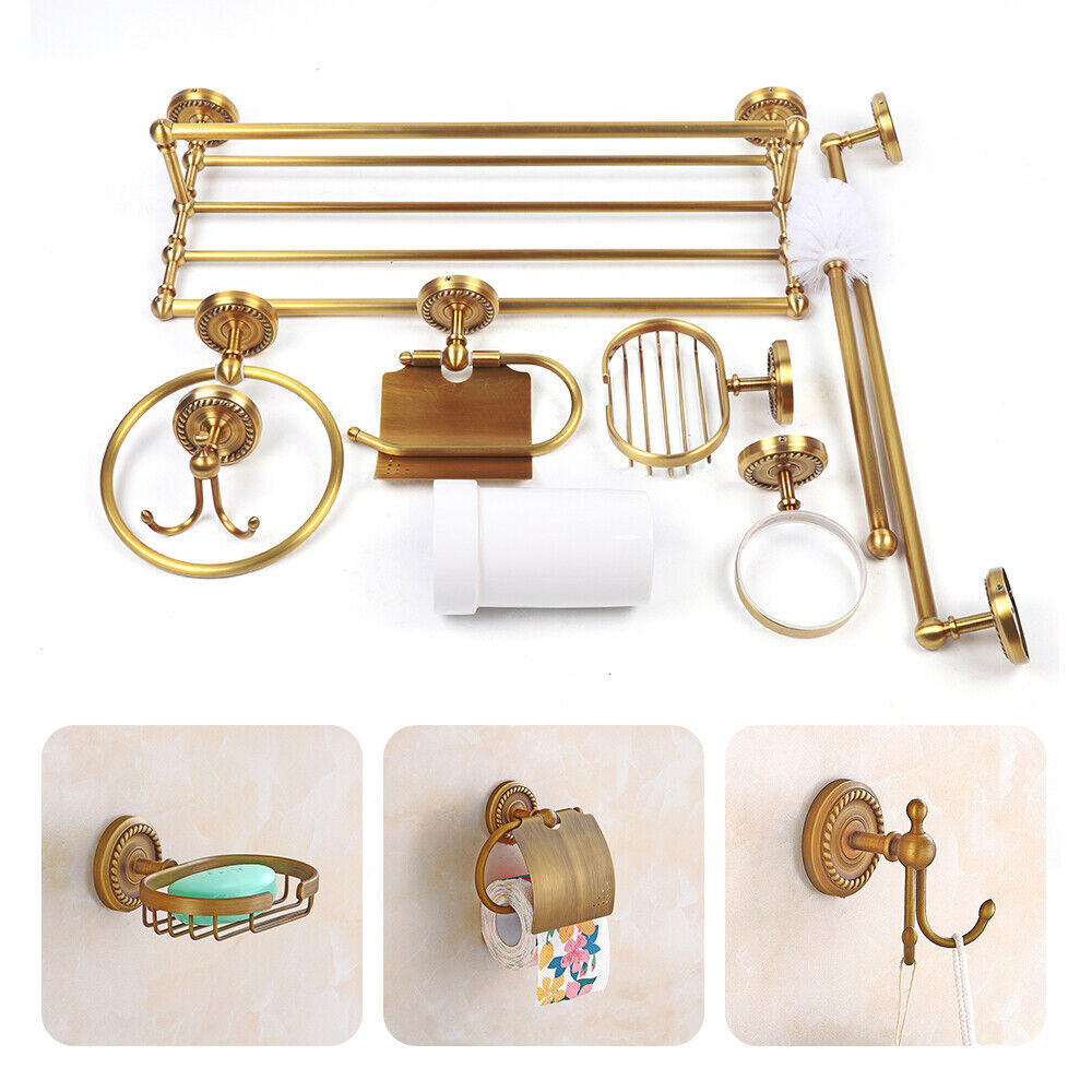 Vintage Complete Bathroom Hardware Set 7PCS Wall Mounted Towel Rack Kit Copper