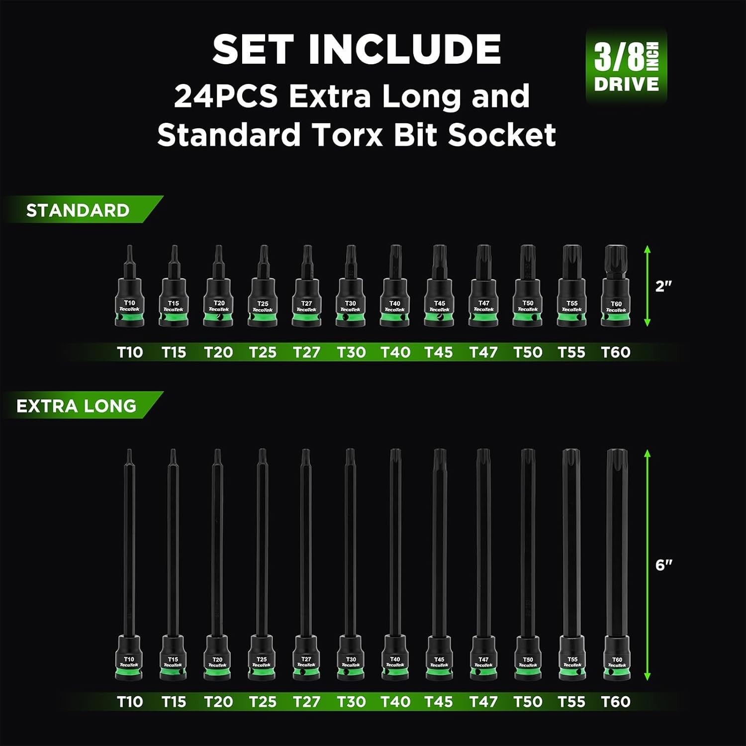 3/8" Drive Impact Torx Bit Socket Set, Extra Long Torx Socket, S2 Alloy Steel...
