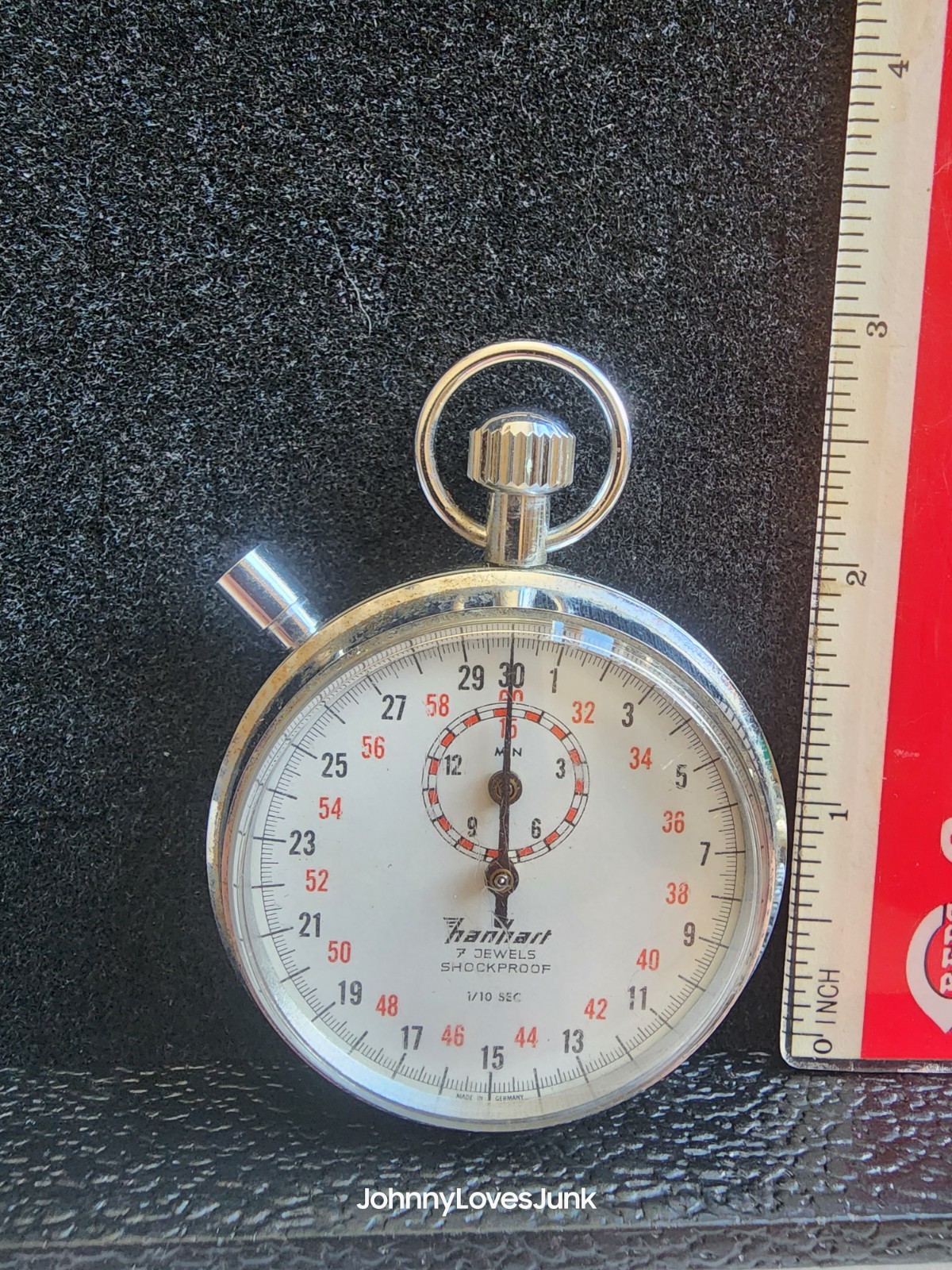 Vintage Hanhart 7 Jewel Mechanical Stopwatch Shockproof Works Runs Clear Crystal