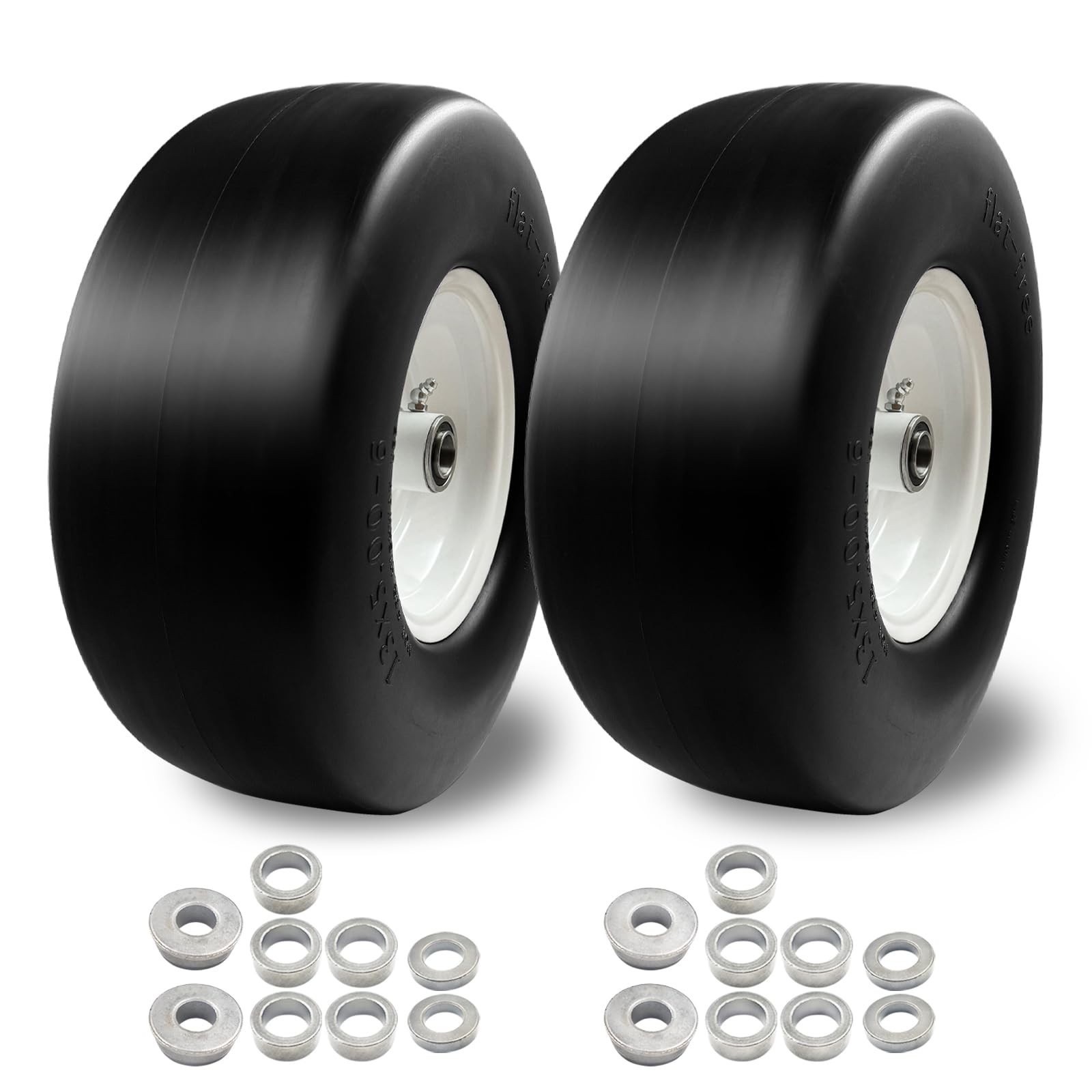 2Pcs 13x5.00-6 Flat Free Tire and Wheel for Lawn Mowers & Zero Turn Mowers, with