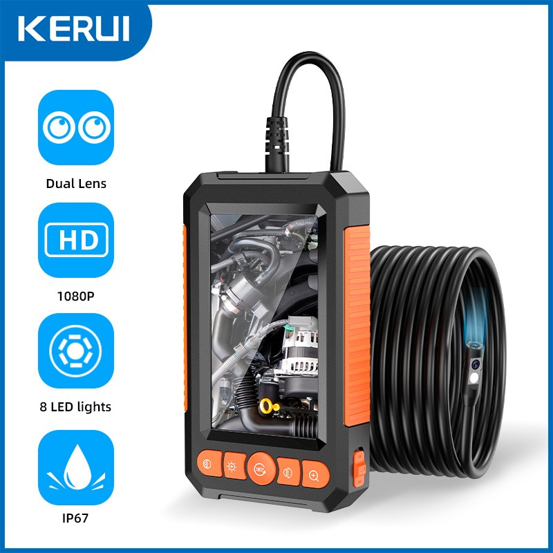 5m IP67 Borescope Dual Lens Built-in LCD Screen Auto Drain Inspection Camera