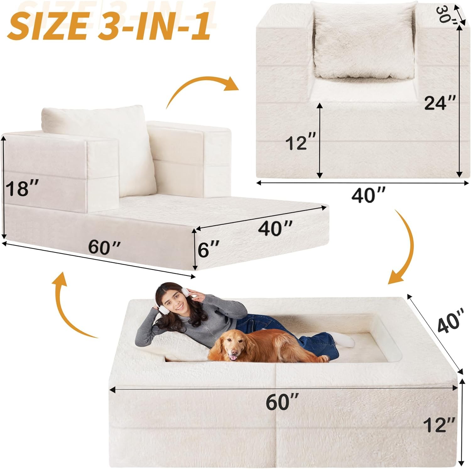 Futon Sofa Bed with Pillow, 3-in-1 Sleeper Sofa Bed with Removable Cover,