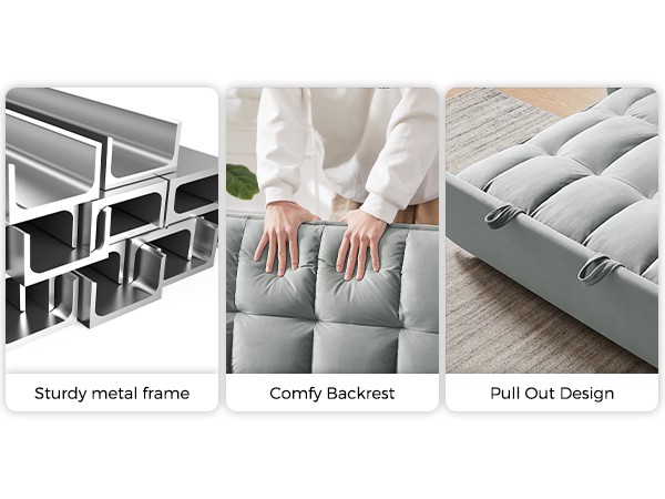 Modern Velvet Loveseat Sofa 3 in 1 Convertible Sleeper Sofa Bed with 2 Pillows