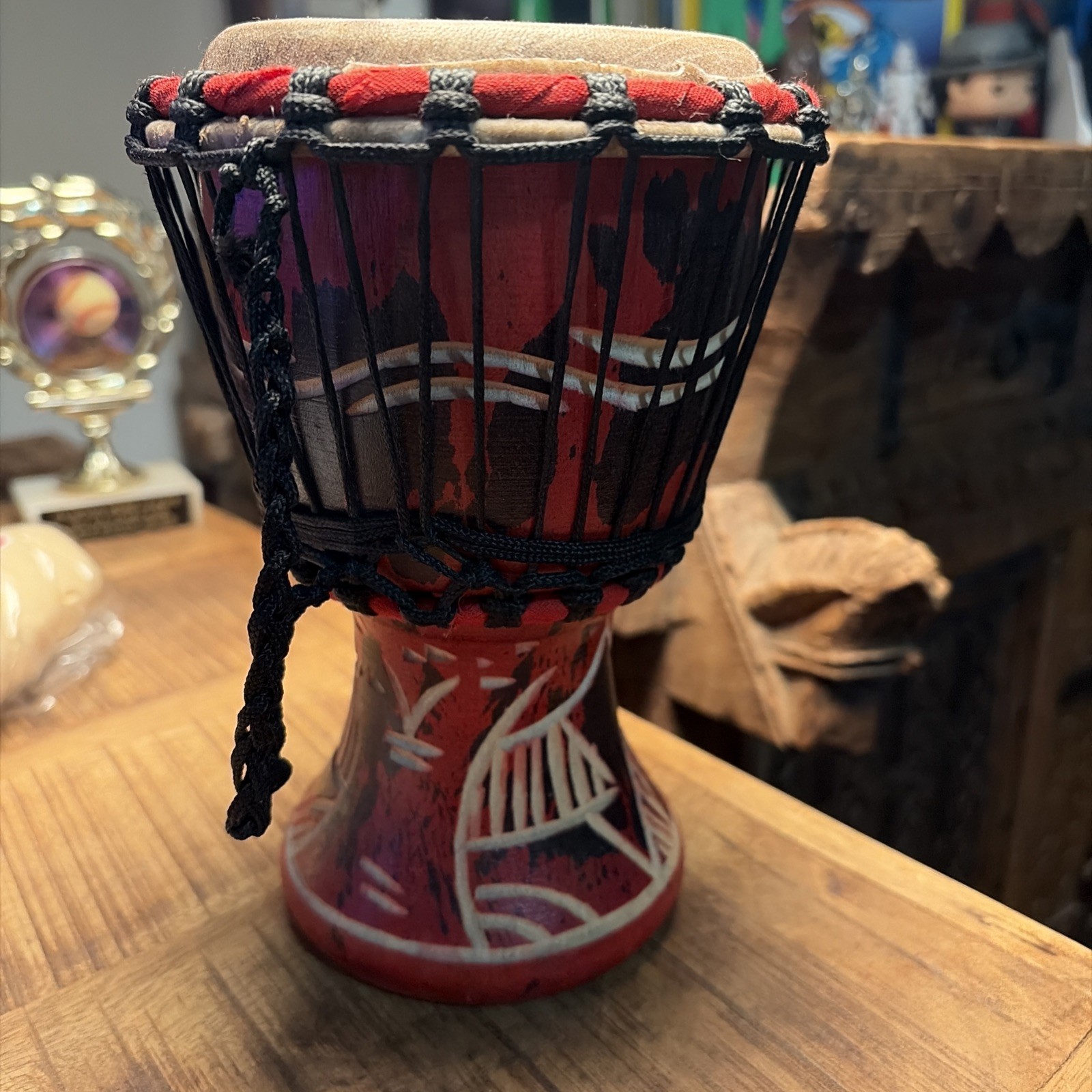 African Art - Handmade Decorative Drum - Vintage