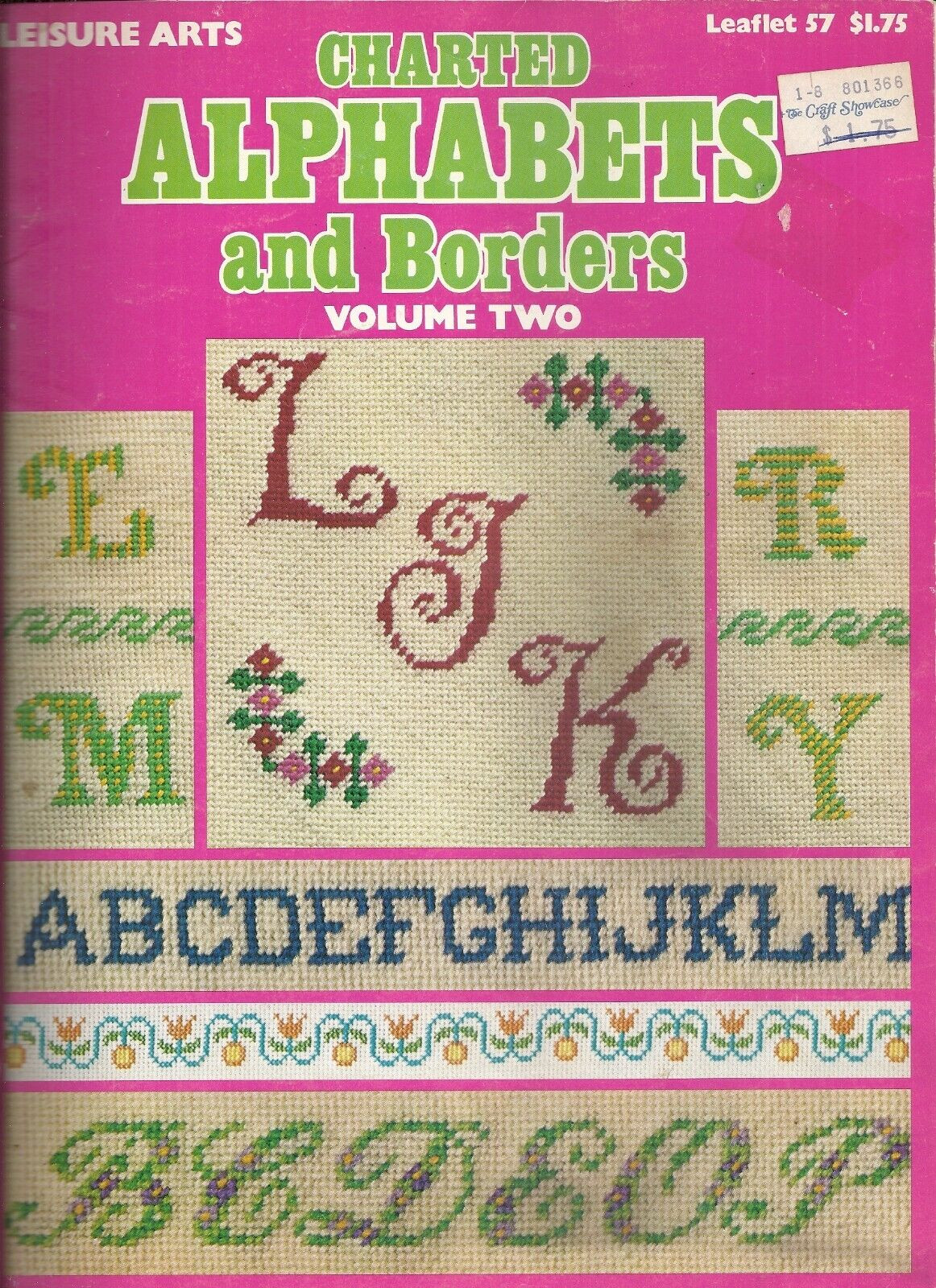 LEISURE ARTS CHARTED ALPHABETS & BORDERS COUNTED CROSS STITCH LEAFLET #57 ©1975