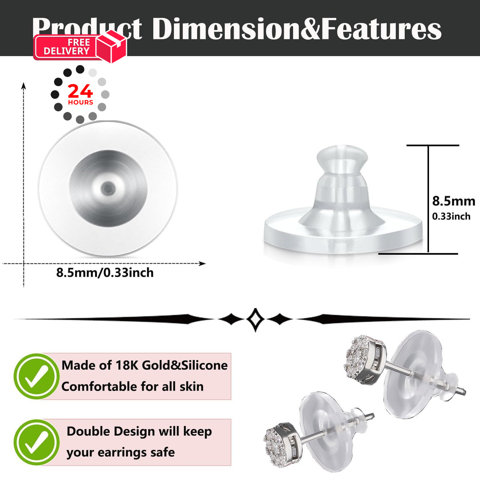 Earring Backs Rubber,100 PCS Soft Clear for 100pcs