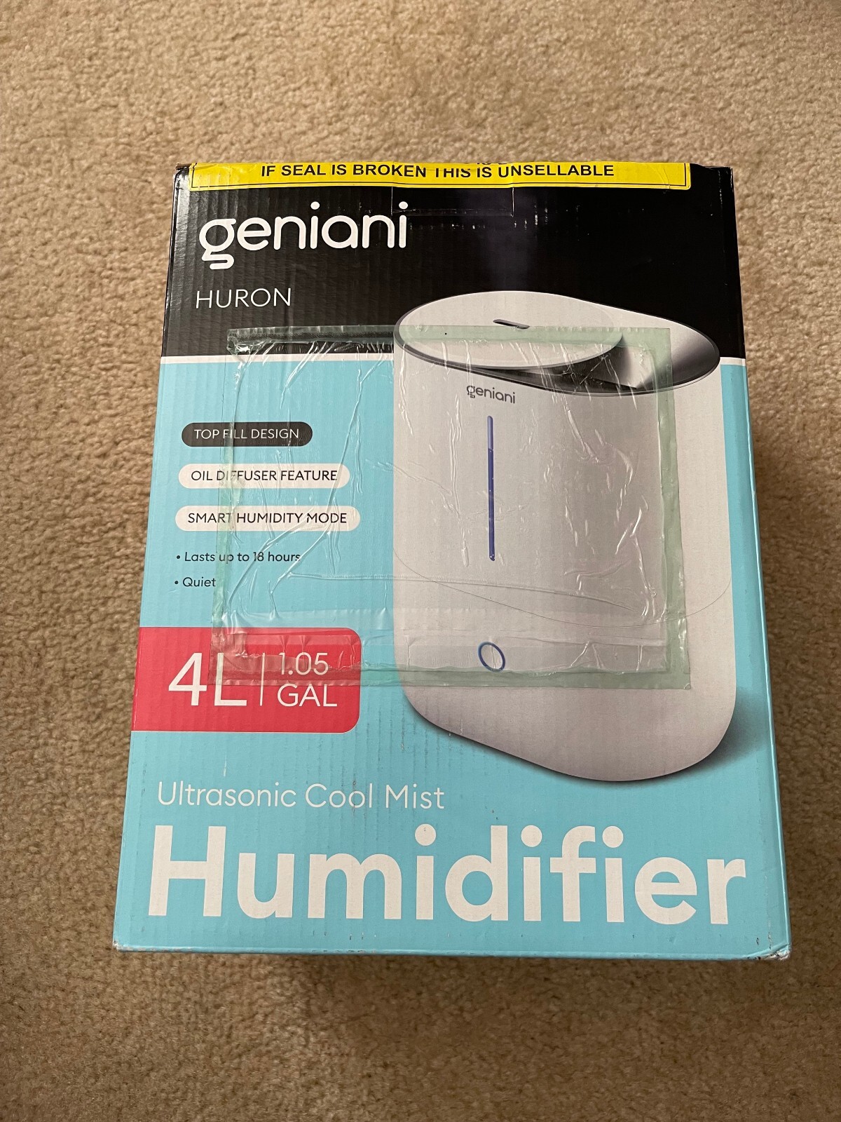 Geniani Huron Ultrasonic Cool Mist Humidifier 4L 1.05 Gal New Sealed