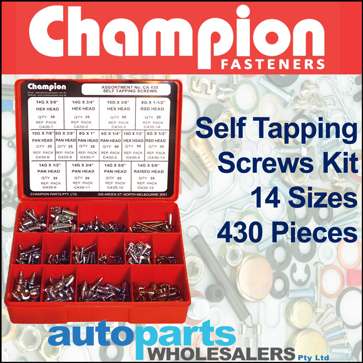 CHAMPION KIT SELF-TAPPING SCREWS ASSORTMENT (430 Pieces)