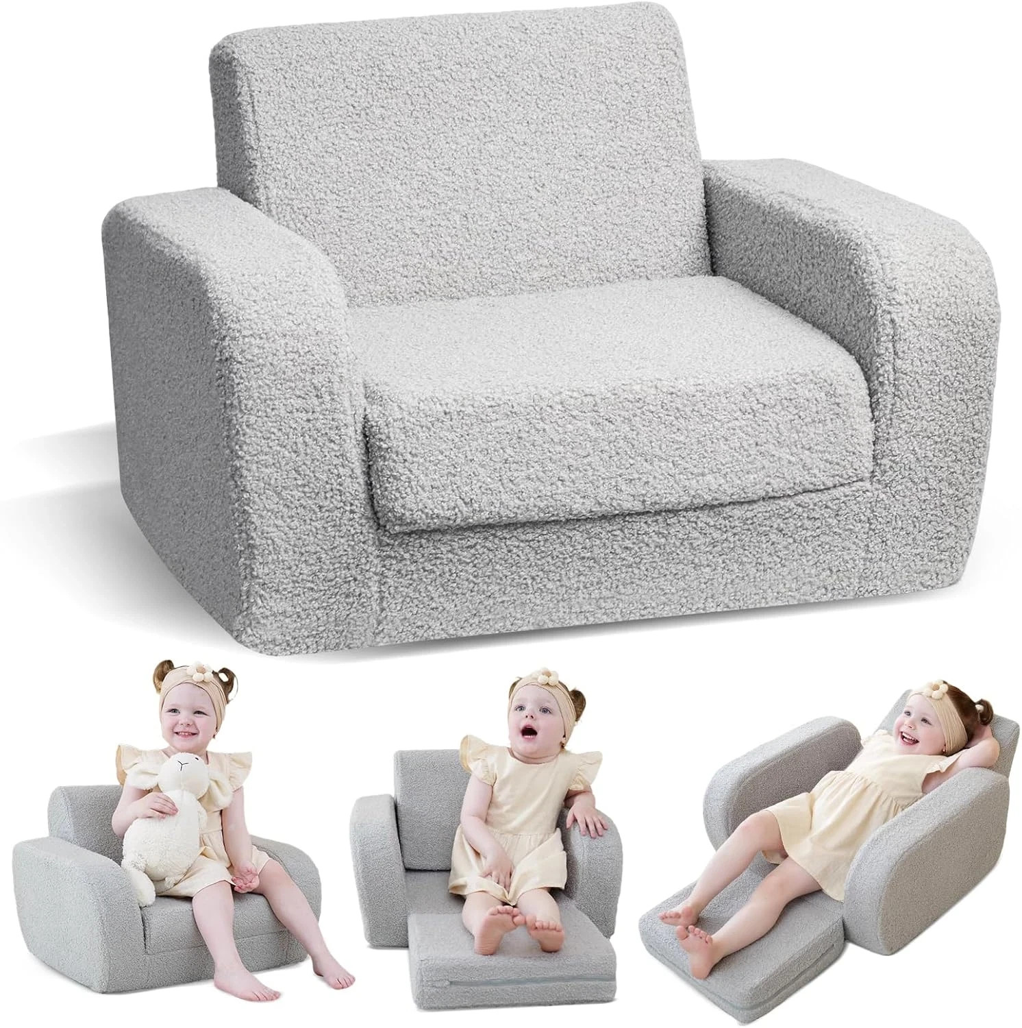 3-In-1 Toddler Couch, Toddler Chairs Comfy 1-3 Years Old, Kids Couch Bed Fold Ou