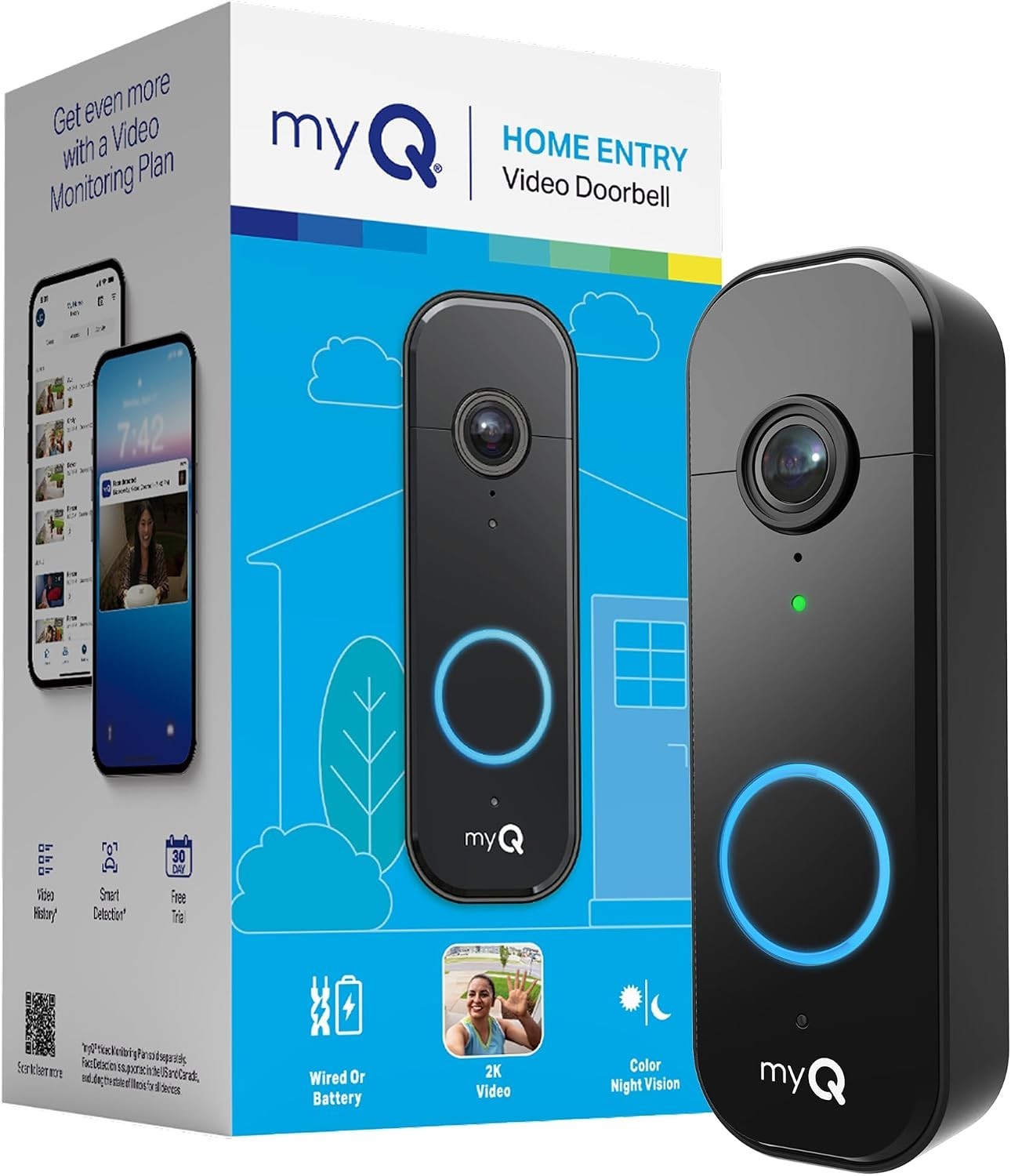 Chamberlain myQ 2K Video Doorbell Live Camara with Rechargeable Battery New