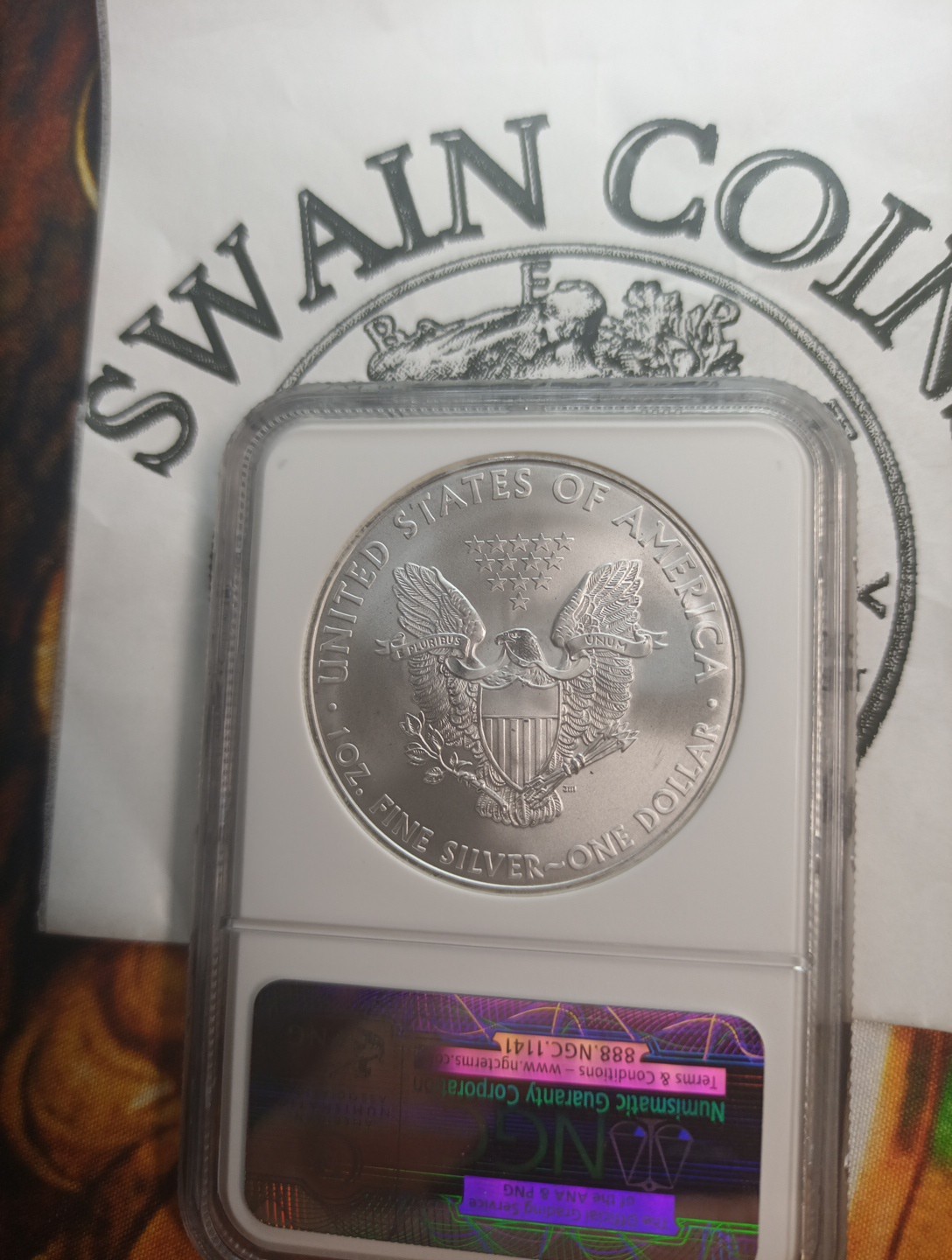 2008 American Silver Eagle – NGC MS69 – silver Label E14-37-36