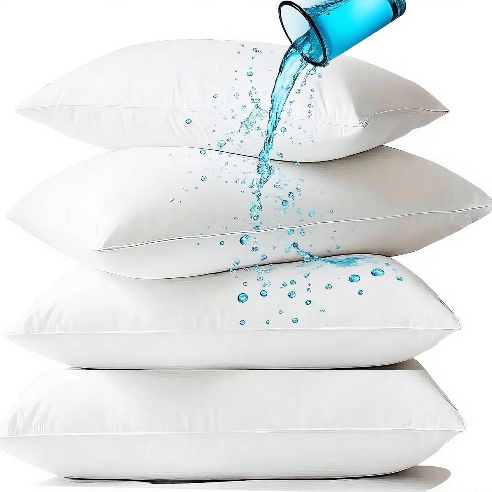 Waterproof Pillow Protectors Standard 20x28 Inches 4 Pack with Zipper Fully S...