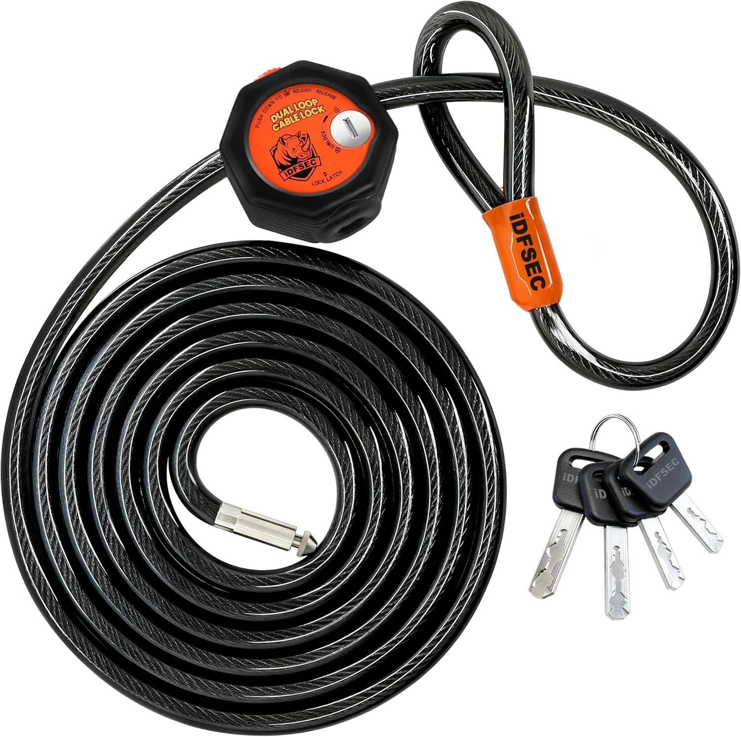 Heavy Duty Adjustable Cable Lock - 10' x 1/2" Security Cable with Dual Cinch, 4