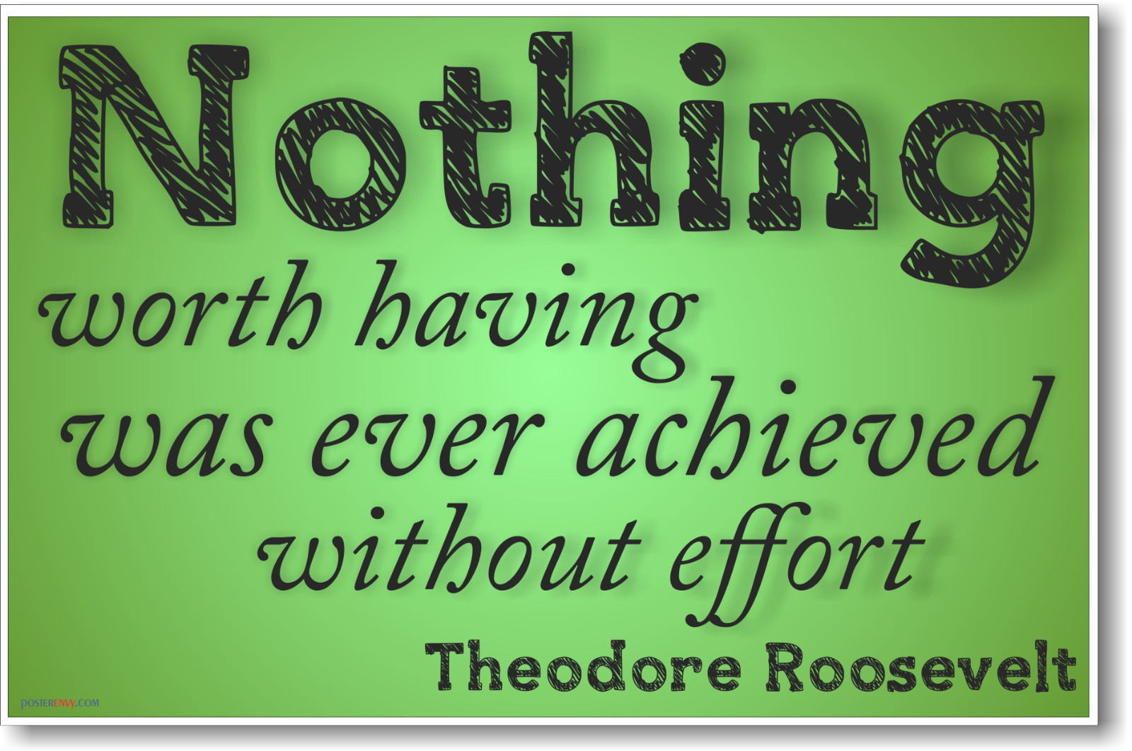 Nothing Worth Having - Theodore Roosevelt - NEW Classroom Motivational Poster