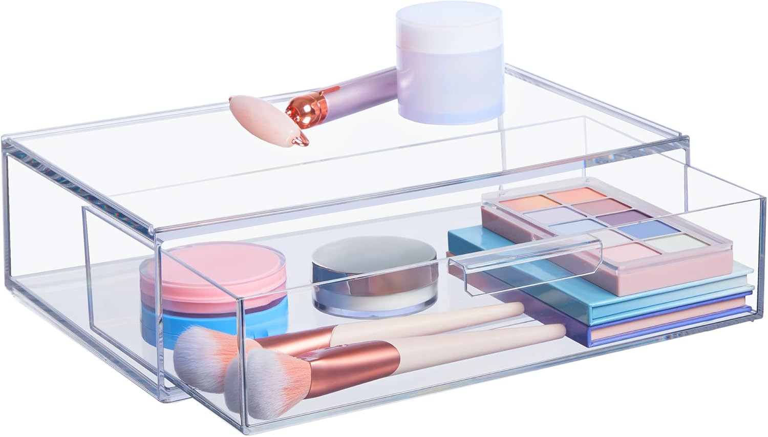 Audrey Stackable Clear Bin Plastic Organizer Drawer | Organize Eyeshadow Palette