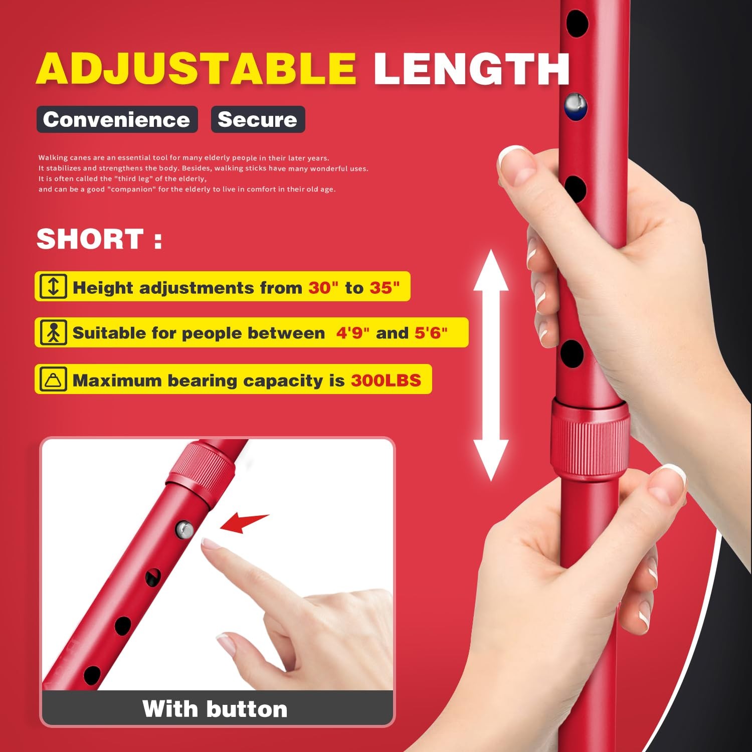BigAlex Folding Walking Cane with LED Light,Pivoting Quad Base,Adjustable Wal...