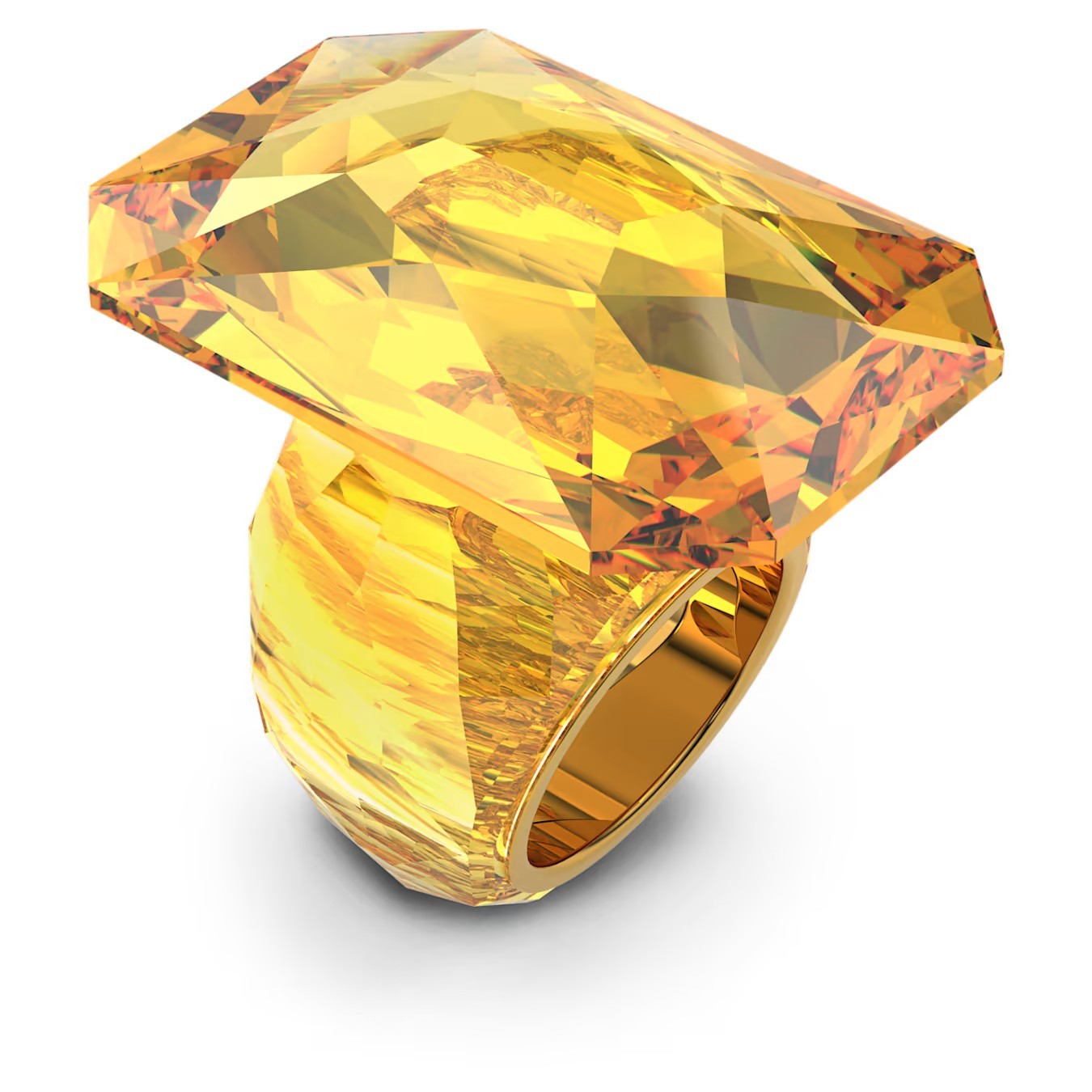 Swarovski Lucent cocktail ring oversized crystal, octagonal cut yellow size 60.