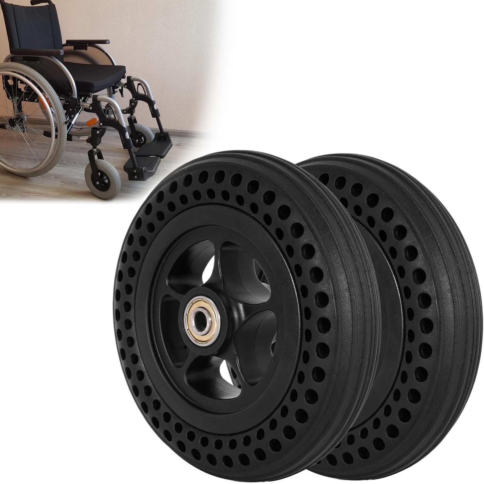 6 Inch Wheelchair Wheel Replacement Honeycomb Rubber Anti-Slip 6 x 1.4, BLACK