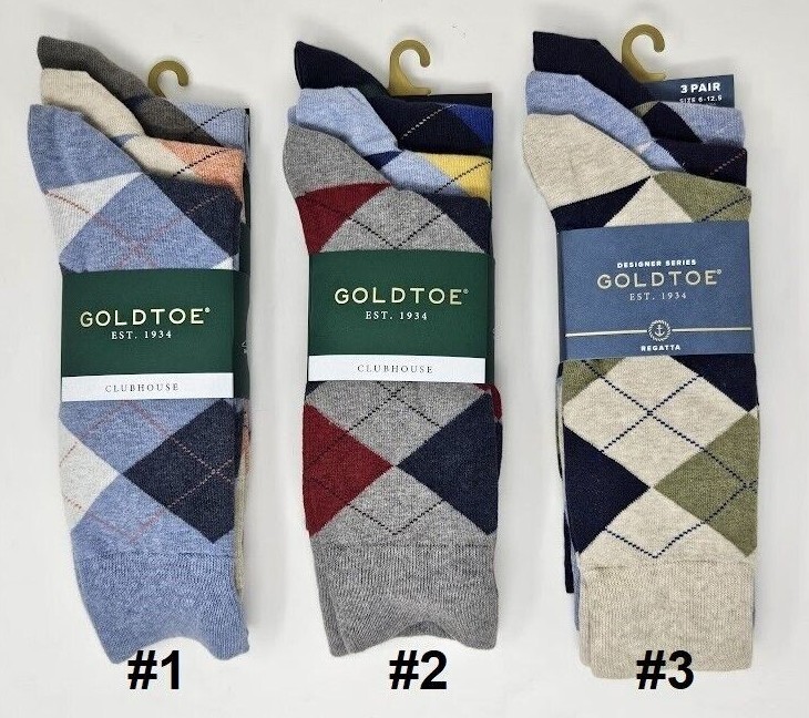 GOLD TOE Men's 3 pack Carlyle Argyle Crew Fashion Dress Socks, socks size 10-13