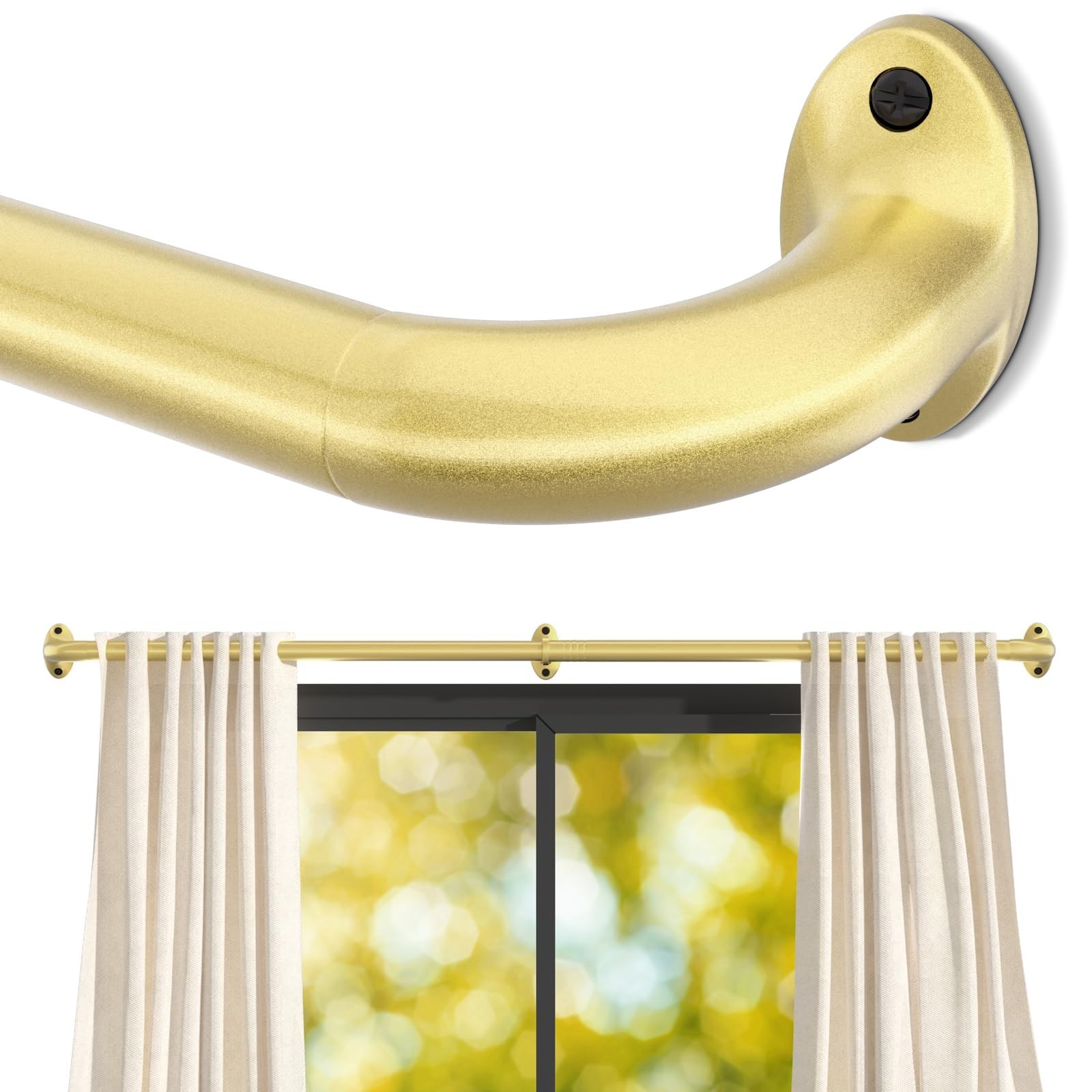 Wrap Around Gold Curtain Rod for Windows 60-120 Inch, 1 Inch Heavy Duty Black...