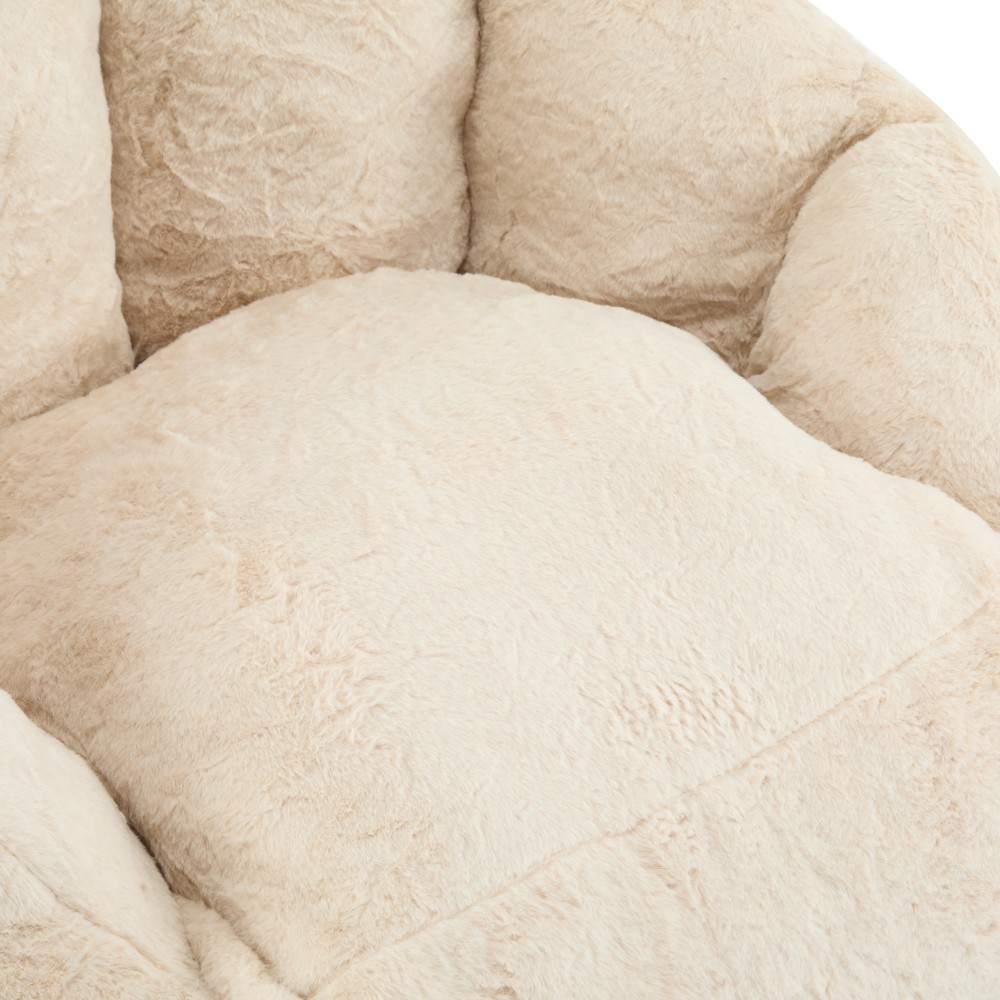 Beige Faux-Fur Bean Bag Chair, Indoor Cozy Armchair-Style, Shredded Foam Filler