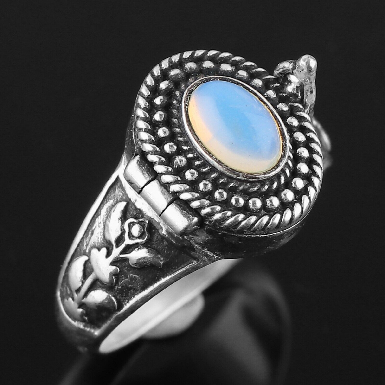 Australian Opal Gemstone Poison Ring, 925 Sterling silver Handmade Box Ring.