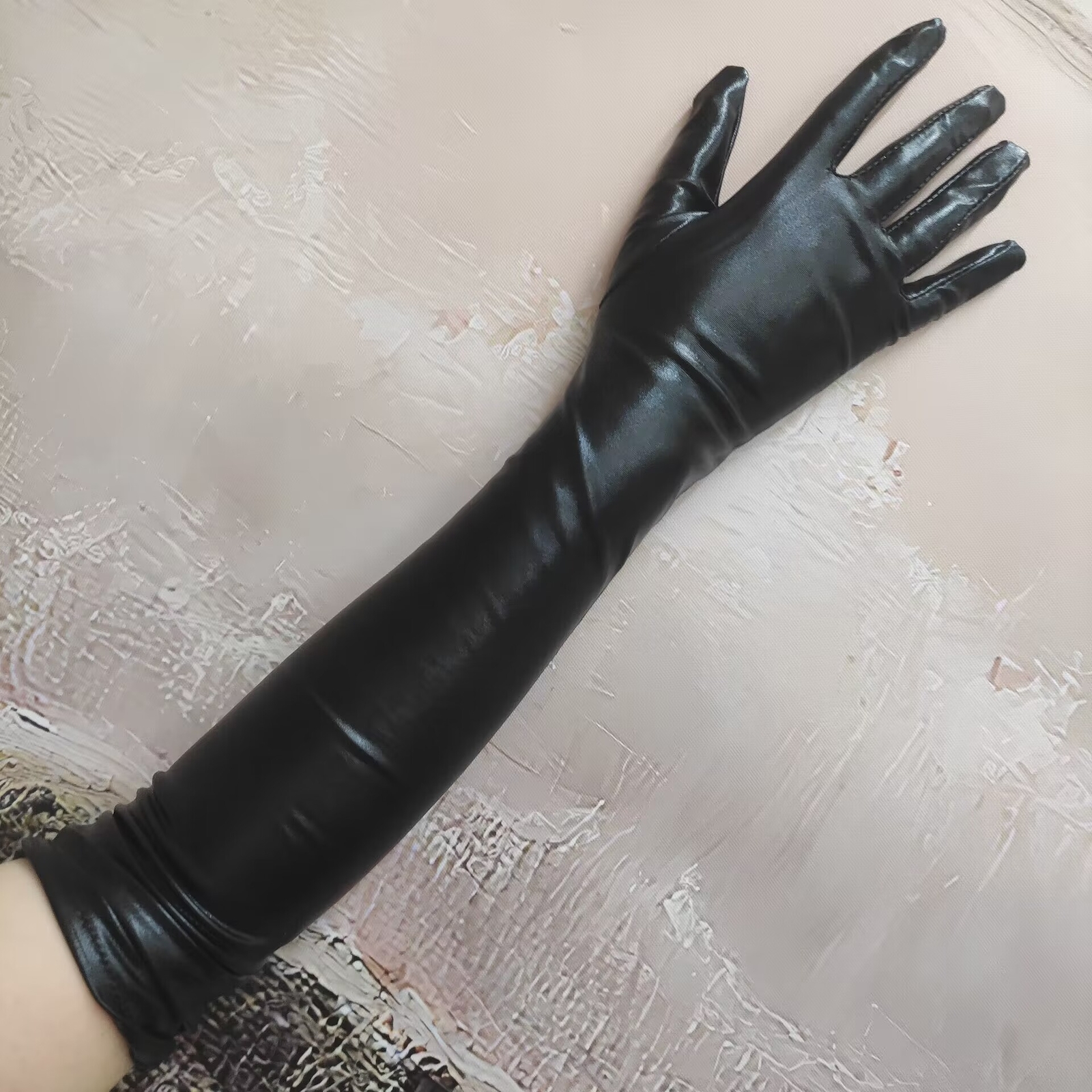Patent Leather Black Wet Long Gloves Women Men Cosplay BDSM Bondage Slave Games