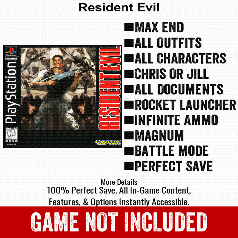 Resident Evil MAX End 100% Save PS1 Memory Card All Items Unlocked