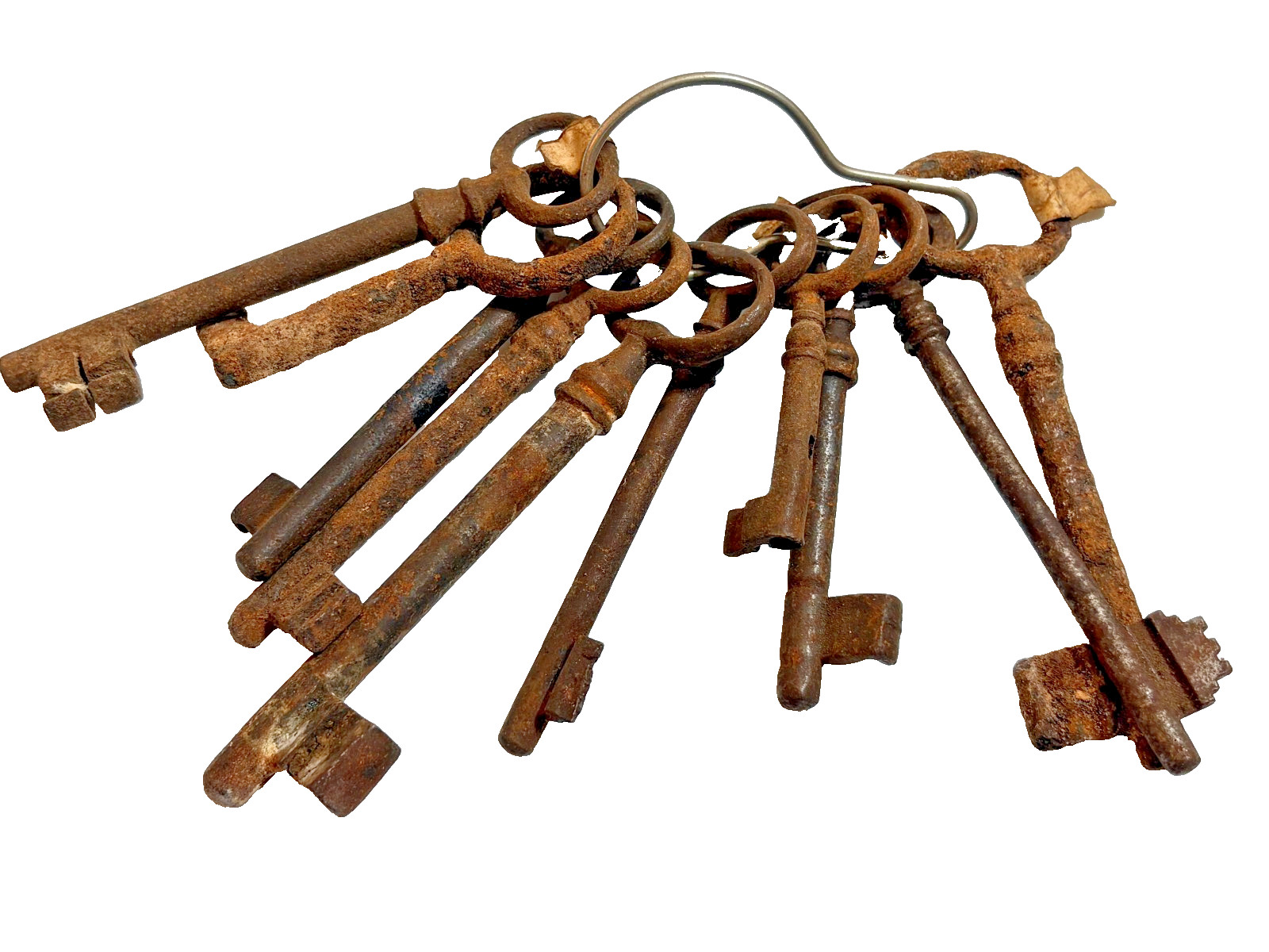 Antique Rusty Iron Set of 9 Heavy Metal Skeleton Keys VERY WORN Corroded