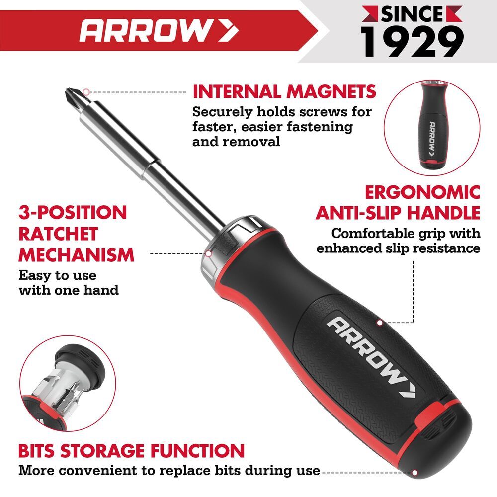 ARROW 27-IN-1 Multi Bit Ratcheting Screwdriver Phillips Slotted Torx Square Bits