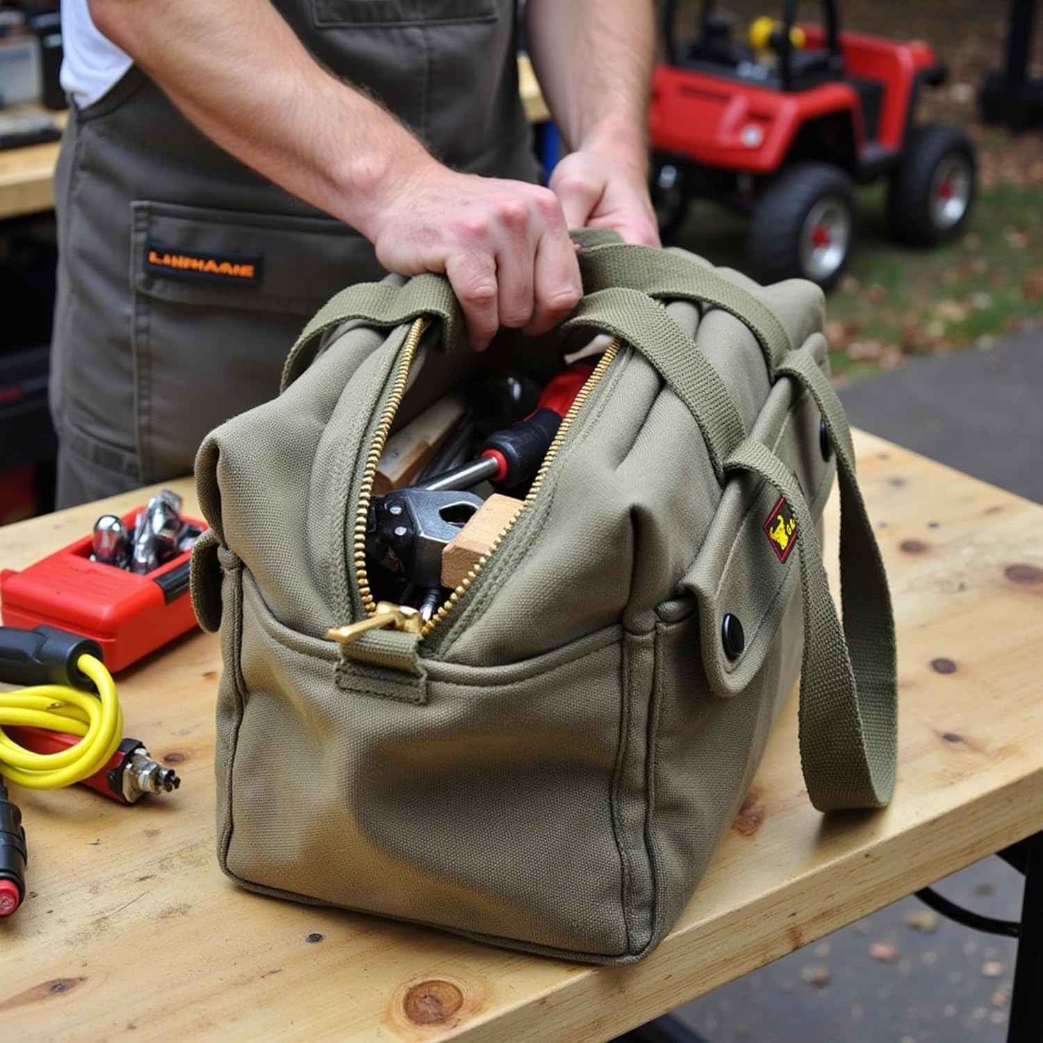 Versatile 11"x7" Water-Resistant Waxed Canvas Duffle Bag with Adjustable Strap