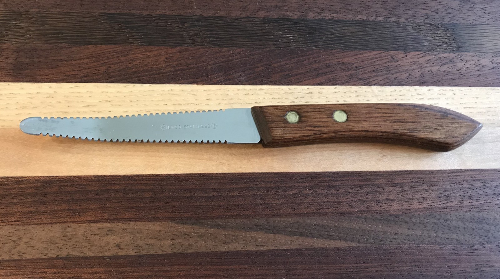 EKCO USA Grapefruit Knife 3.5" Double Sided Stainless Serrated Blade Wood Handle