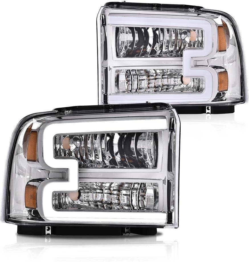 LED DRL Headlight 05-2007 Ford F250 F350 F450 F550 & 2005 Excursion Clear Chrome