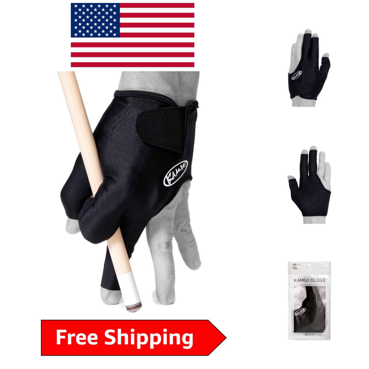 Black Quick-Dry Billiard Glove for Left Handed Players - Size L & Secure Fit