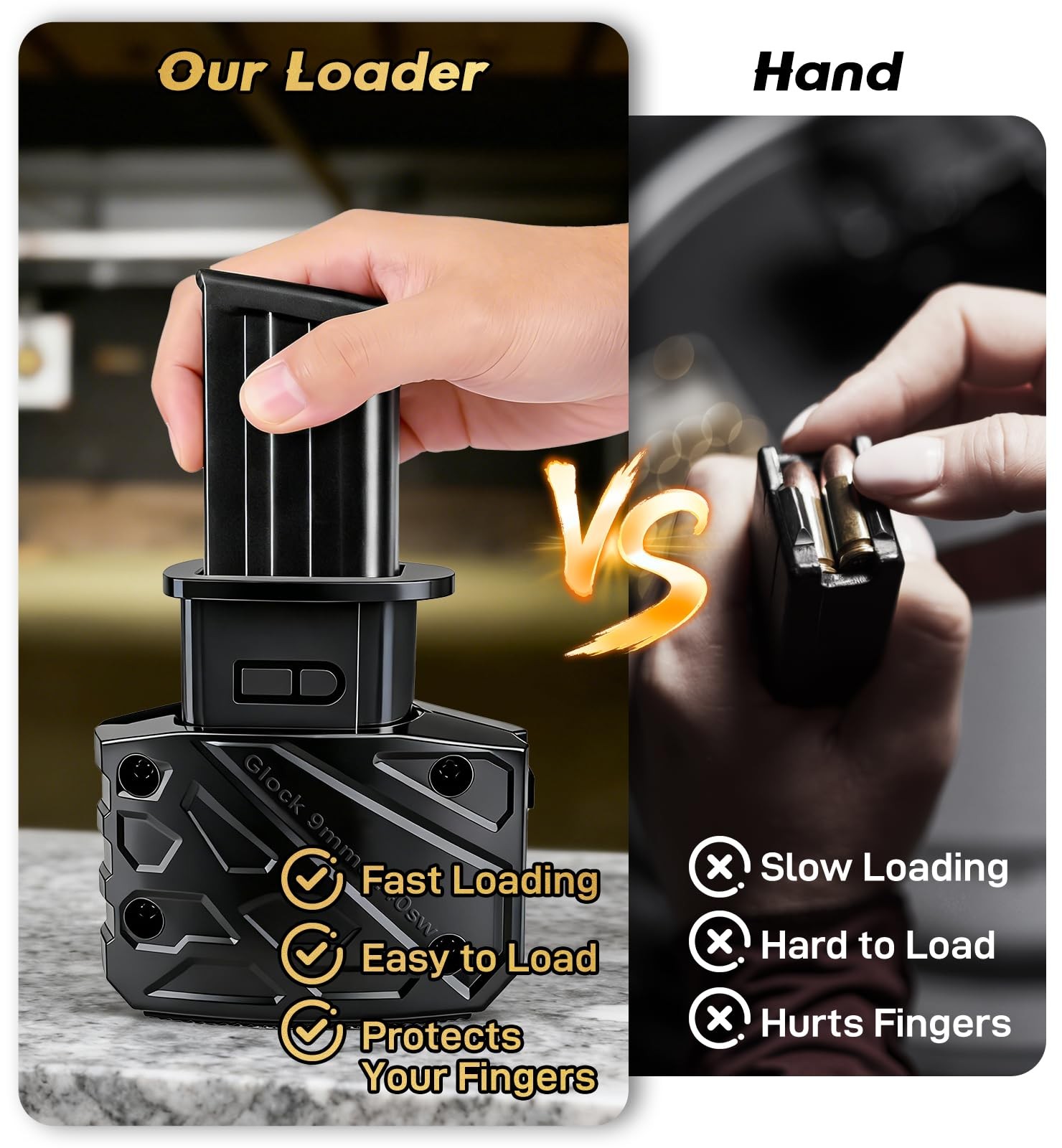 Magazine Speed Loader, Fast & Hand-Safe Mag Loading for Glock 9mm/.40 Black