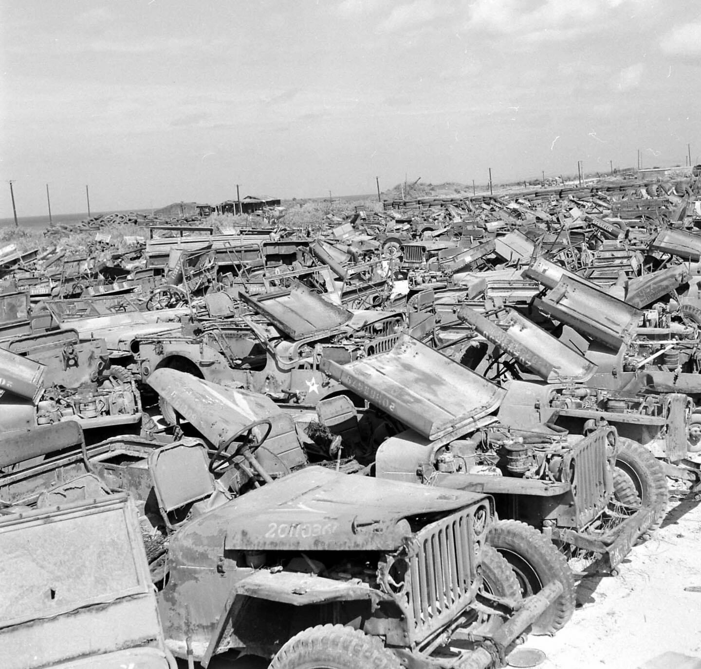 WW2 WWII Photo World War Two / US Army Jeep Graveyard on Okinawa Post War